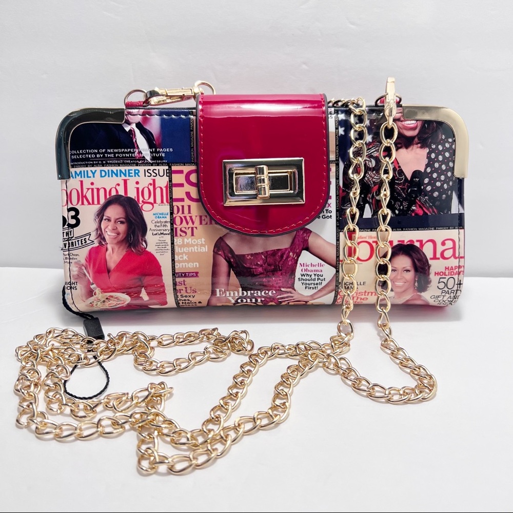 Michelle Obama Magazine Collage Red Crossbody Wallet Bag